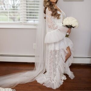 White Lace Tulle Bridal Robe and Slip